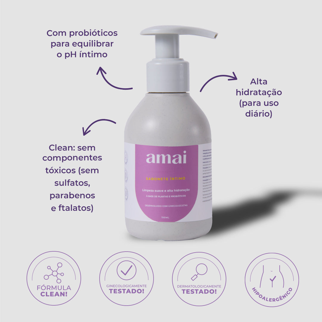 Sabonete íntimo líquido amai com probióticos, alta hidratação, clean sem componentes tóxicos